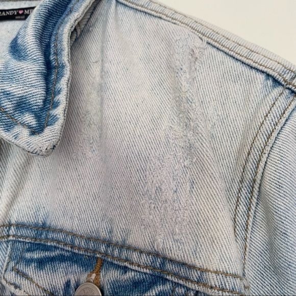 BRANDY MELVILLE Boxy Distressed Faded Denim jacket in Vintage Blue wash Sz S EUC - Picture 8 of 14